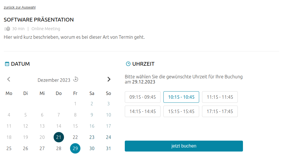 Auswahl eines Termins
