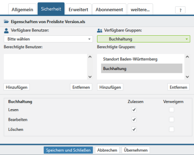 Dokumentenrechte Sicherheitseinstellungen