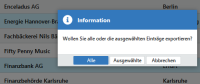 Export aller oder ausgewählter Einträge