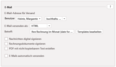 Moduleinstellungen - E-Mail-Versand