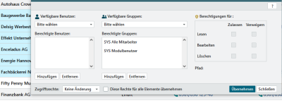 Rechte bei einer Menge von Objekten ändern