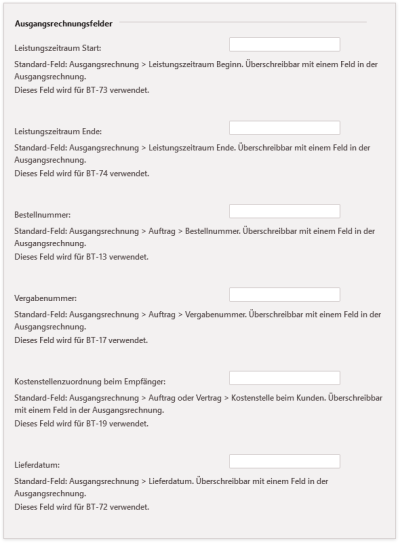 Add-on E-Rechnung Ausgangsrechnungsfelder