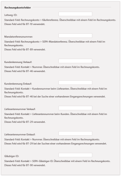 Add-on E-Rechnung Rechnungskontofelder