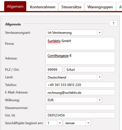 Add-on E-Rechnung Allgemeine Einstellungen