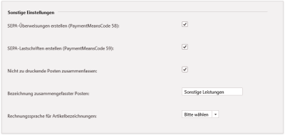 Add-on E-Rechnung Sonstige Einstellungen