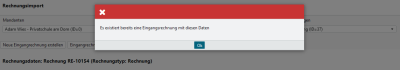 E-Rechnung Eingangsrechnung visualisieren - Fehlermeldung bei existierender Eingangsrechnung