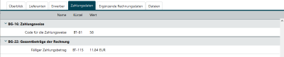 E-Rechnung Eingangsrechnung visualisieren - Zahlungsdaten